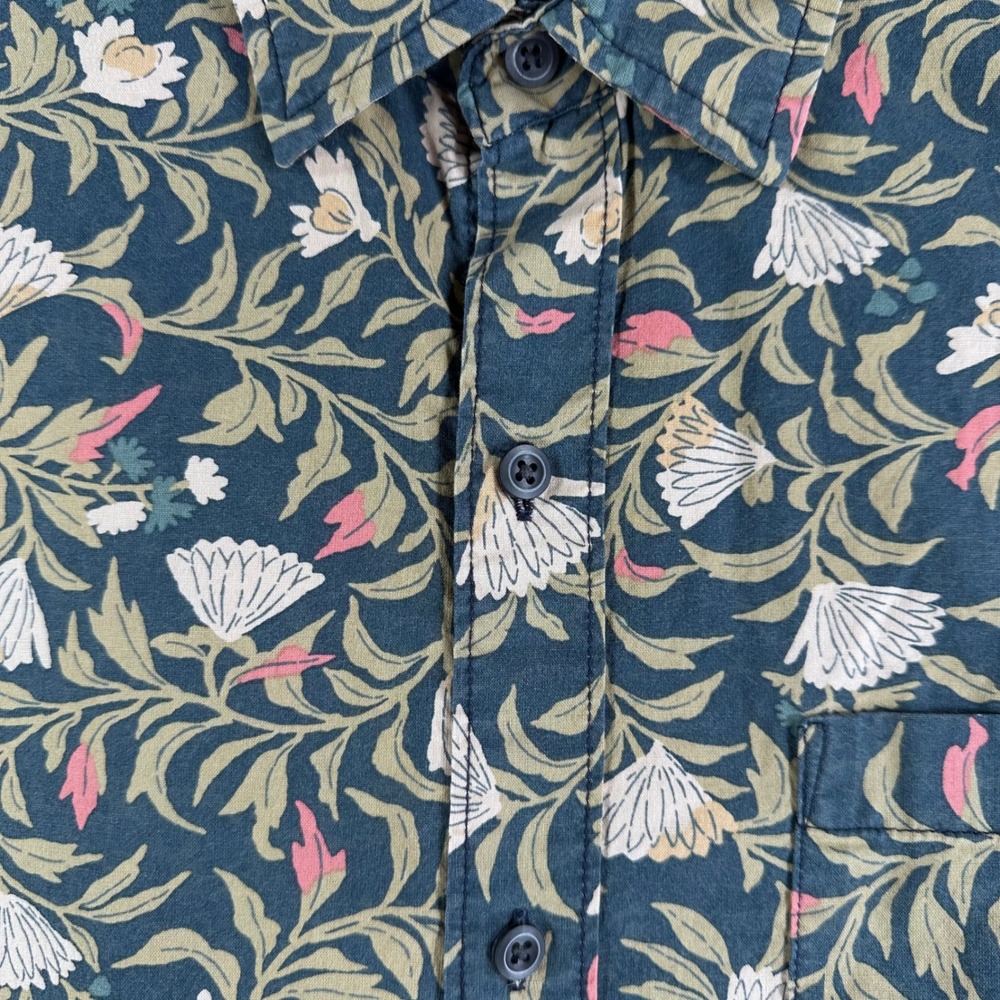 American Eagle Flex Mens XXL Short Sleeve Button Up Shirt Floral Teal Pink Green - Picture 5 of 14